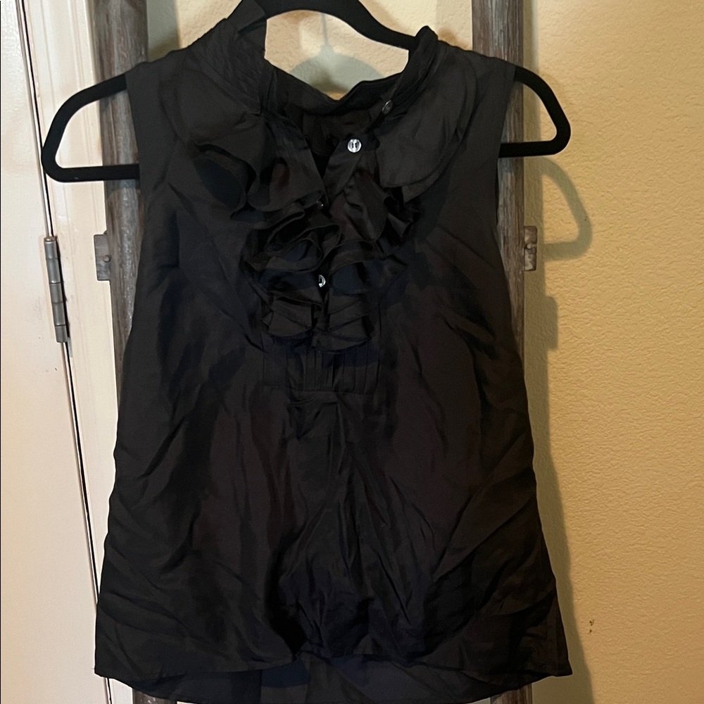 J. Crew Black Ruffle Front Blouse